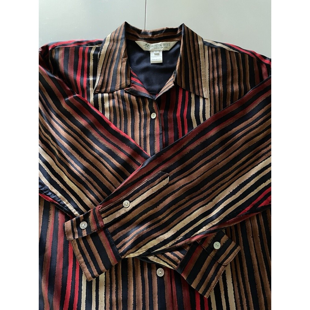 Vintage Austin Reed Silk Button Down Long Sleeve Striped Blouse Size 14